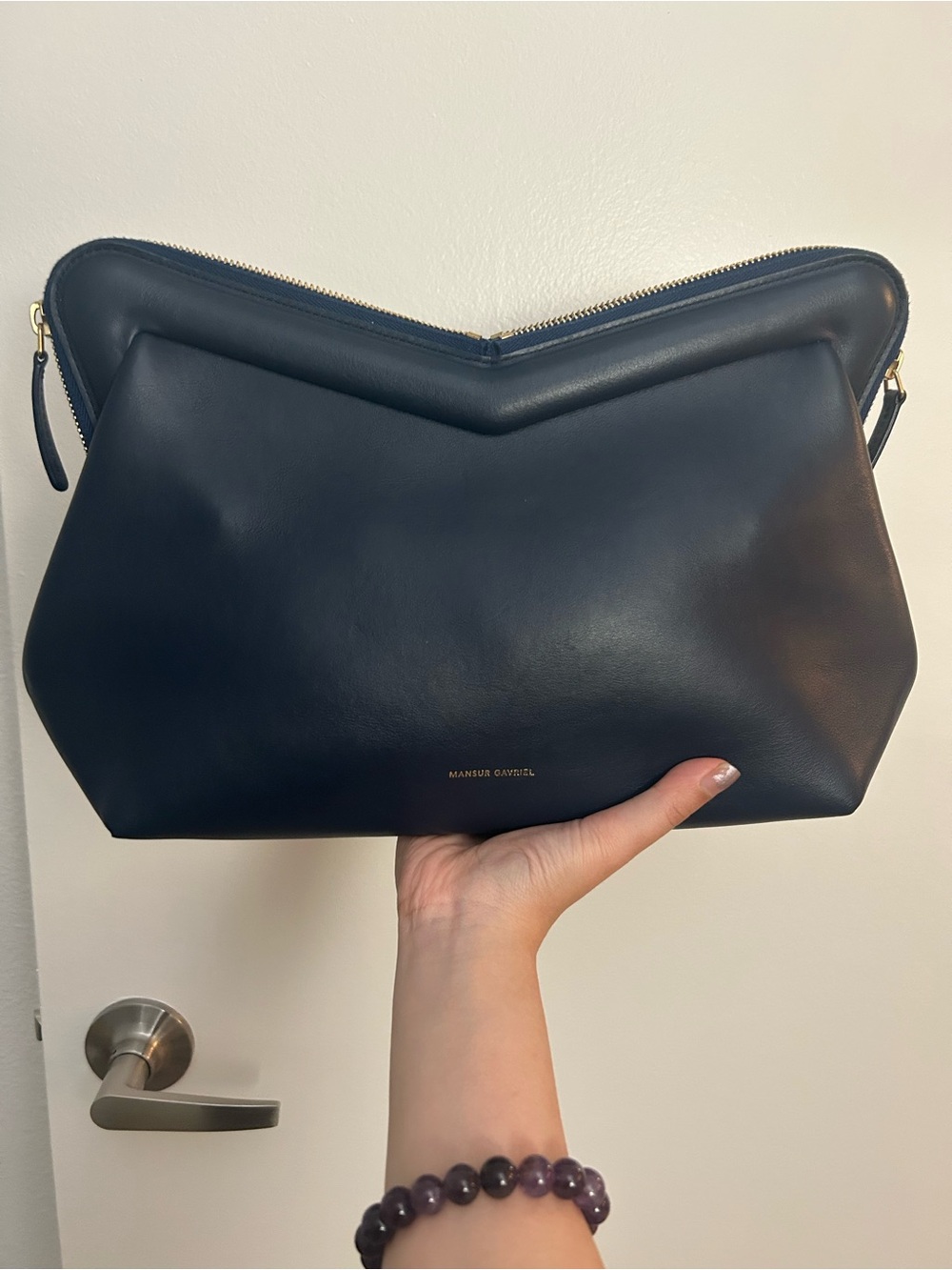 Mansur Gavriel M FRAME navy blue shoulder bag - Picture 2 of 11